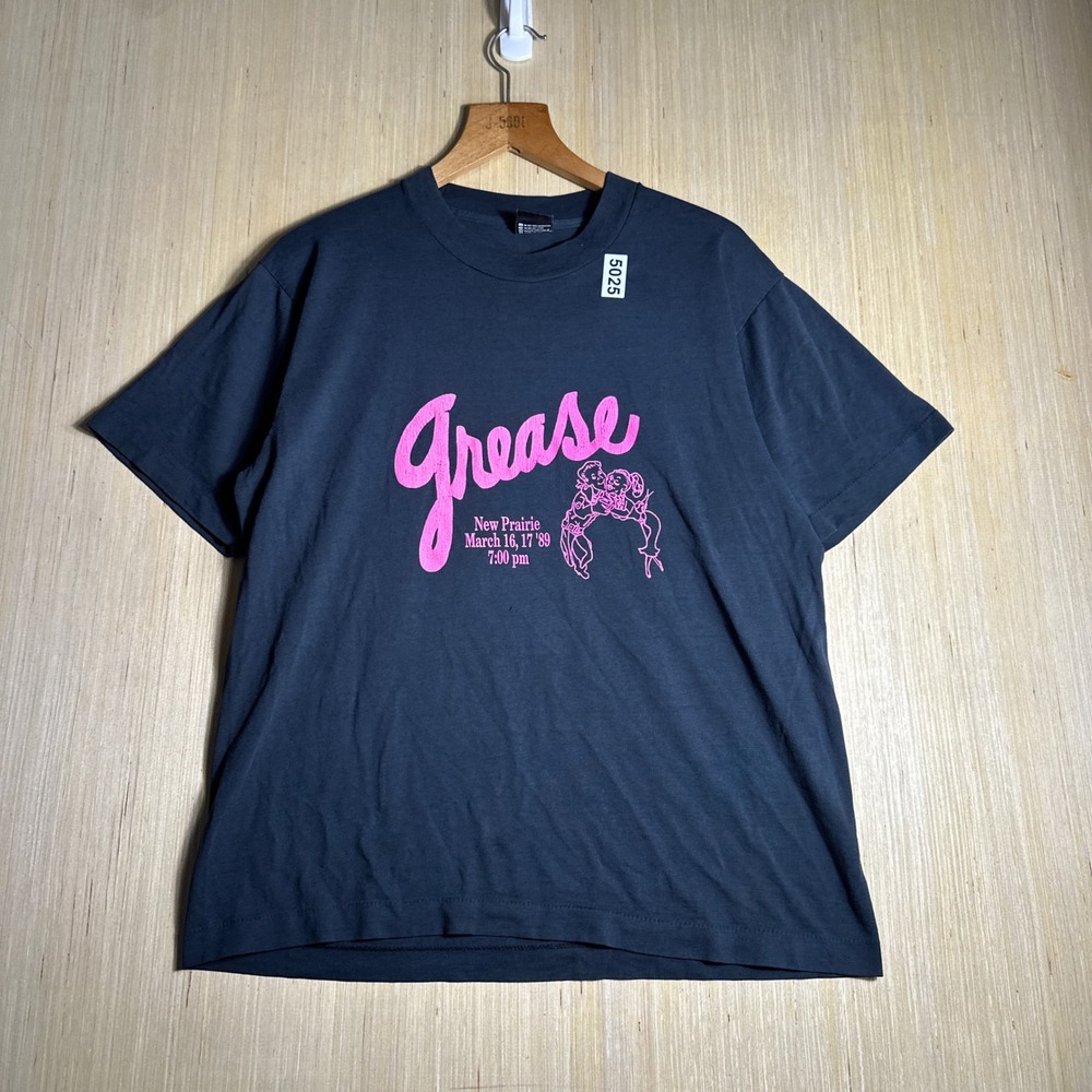 Vintage Grease Promo Shirt Mens Large Black 80s New Prairie Musical Theater